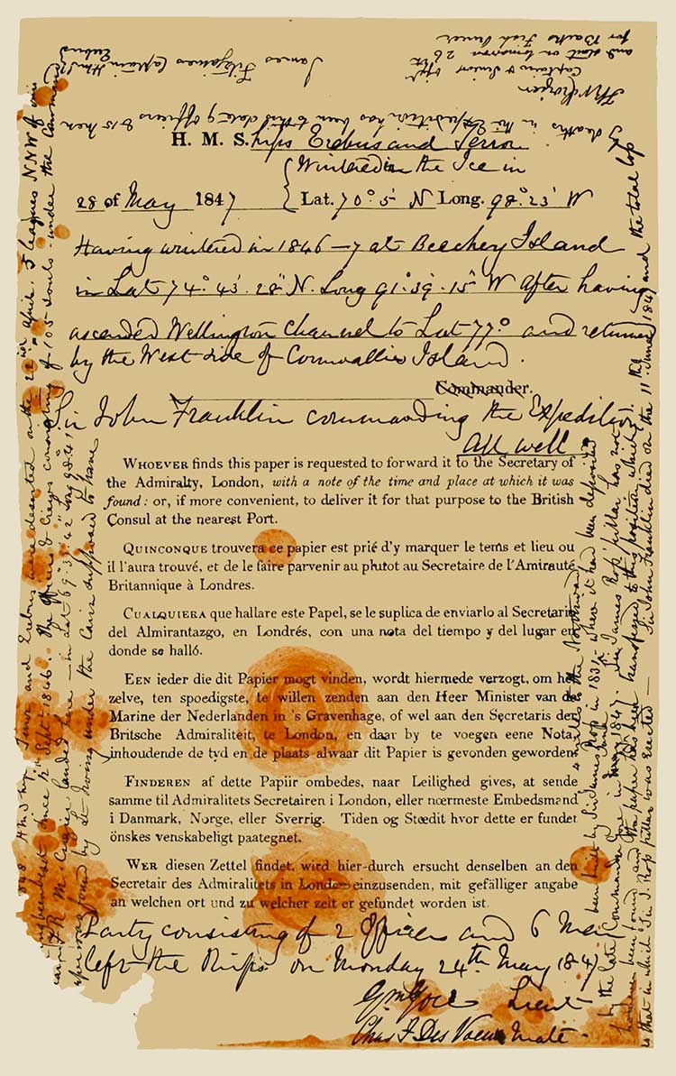 Franklin Expedition note from King WIlliam Island