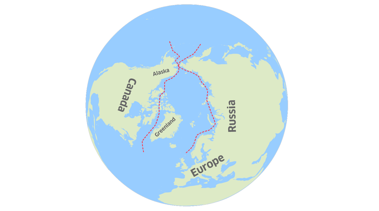 The North West Passage and the Northern Sea Route.