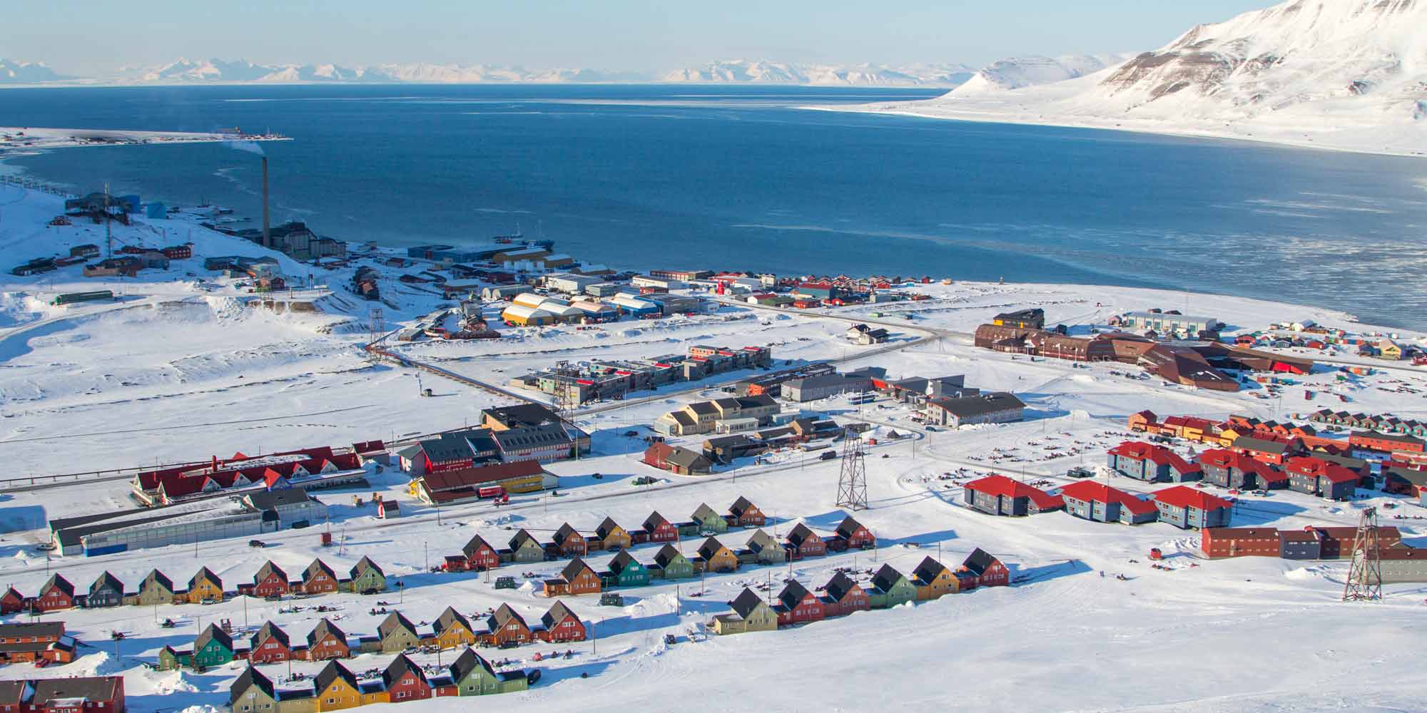 The town of Longyearbyen, Svalbard,  seen from the air