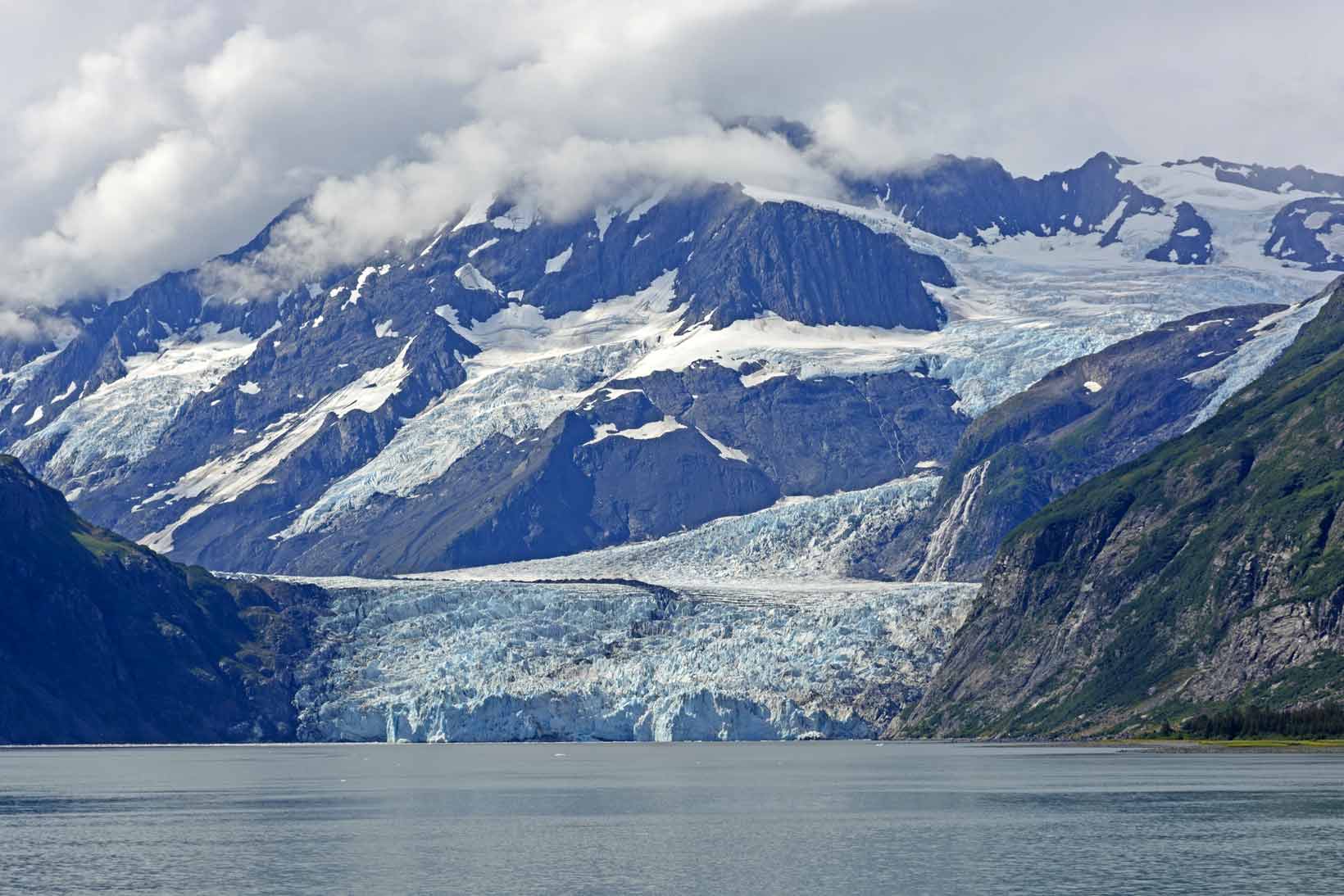 Surprise Glacier Coming out of the Mountains in Prince William Sound in Alaska