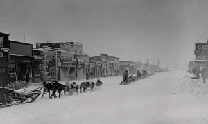 Dog sleds leaving Anchorage in 1909