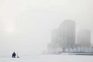 Ice fishing in Finland city