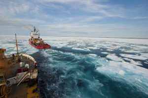 Breaking ice in the Franklin Strait, Nunavut, Northern Canada