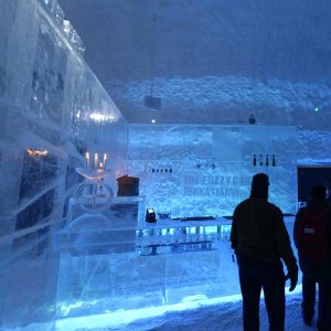 ice hotel bar in blue light