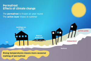 Diagram showing effect of climate change on permafrost in summer